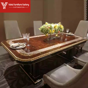 Set Tavolo Lungo e Sedie in Stile Europeo con Tavolo <span class=keywords><strong>da</strong></span> <span class=keywords><strong>Pranzo</strong></span> in Legno Massello Intarsiato per 6 Persone - Product Image 5