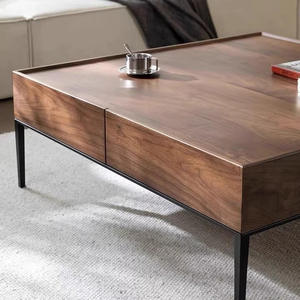 <b>Walnut</b> Wood Coffee <b>Table</b> With Storage Modern Minimalist Living Room Furniture Square Design For Home Use - Product Image 4