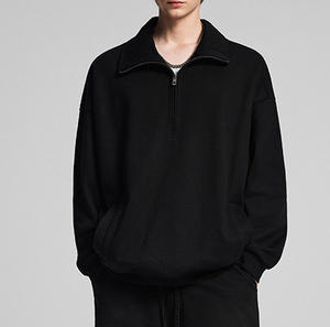 Sudadera de Estilo Urbano Vintage, Media <span class=keywords><strong>Cremallera</strong></span>, Color Sólido, Felpa Francesa de Algodón, Cuello Alto, Hombros Caídos, Talla Grande - Product Image 2