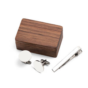 カスタム手作り高品質クルミ木カフリンクボックスカフスリンクオーガナイザー彫刻されたカフリンクスタイクリップ木箱セット男性用ギフト - Product Image 5