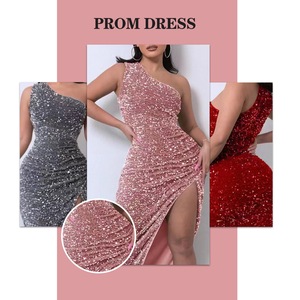 <strong>Sequin</strong> Embellished Fit and <strong>Flare</strong> With One Shoulder Detail in Evening Dress - Product Image 2