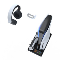 Support de refroidissement multifonctionnel, station de charge double pour manettes avec support de rangement pour casque pour console PS5 Slim/Pro