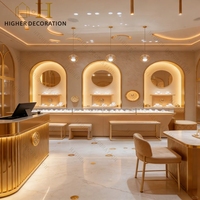Vitrine de présentation de bijoux en verre beige doré, style luxe léger, pour comptoir de bijouterie