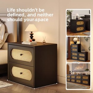 Small Apartment Short Rattan <strong>Bedside</strong> <strong>Table</strong> Light Luxury Retro Solid Wood Double Drawer Bedroom Storage <strong>Bedside</strong> <strong>Table</strong> - Product Image 3