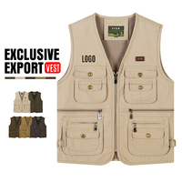 Gilet de travail pour homme multi-poches 100% coton, gilet de pêche extérieur coupe-vent pratique noir surdimensionné pour photographe