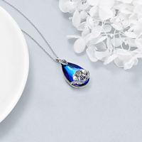 Fine Jewelry Collier porte-bonheur éléphant en cristal bleu classique en argent sterling 925 rhodié
