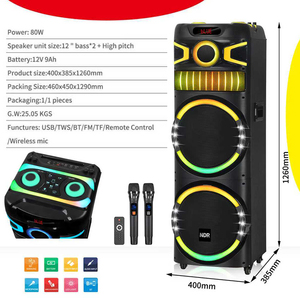 NDR-M22003 âm thanh mới kép 12 inch Điều khiển từ xa FM TWS LED Disco ánh sáng bằng gỗ 100W <span class=keywords><strong>Bluetooth</strong></span> loa lớn bên xe đẩy Loa - Product Image 4
