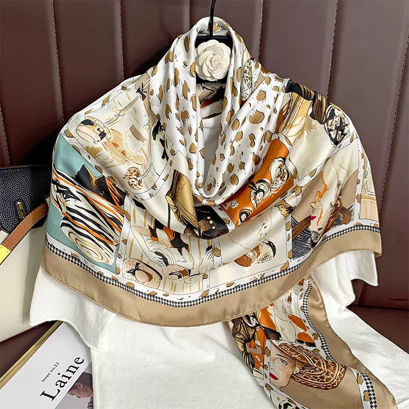 Hôtesse de l'air prière vacances couleur foulard en soie Femme Camélia 110*110cm sophistiqué