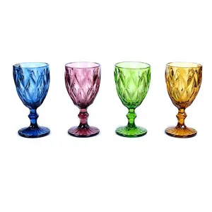 Vente en gros, Vintage, bon marché, gobelet coloré en relief, verres à vin rouge, verre à eau, gobelets en verre bleu pressé