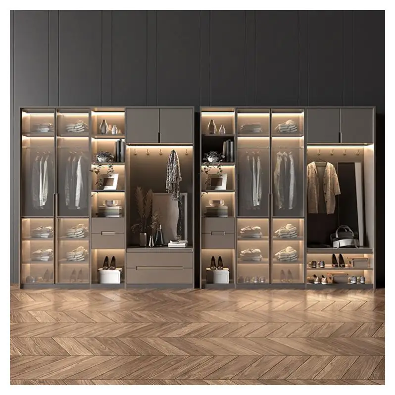 Design simples armário do quarto estilo industrial três portas guarda-roupa