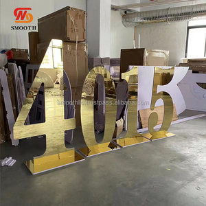 ของตกแต่งงานวันเกิดขายส่งแบบเรียบหรู ตัวเลขขนาดใหญ่ 0-9 สูง 3 ฟุต 4 ฟุต สีทองแบบกระจก - Product Image 2