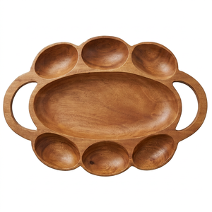 Plateau de service ovale en bois de qualité supérieure avec six compartiments, design minimaliste fait main, idéal pour les fêtes, élément d'ameublement élégant pour la table. - Product Image 1