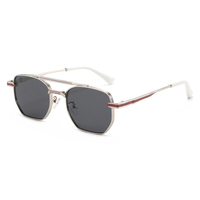 Twooo T1639 Lunettes de soleil carrées en métal tendance rétro à double pont simples, nouvelle collection transfrontalière