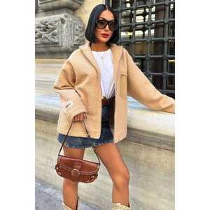 เสื้อแจ็คเก็ตขนเฟอร์เทียม Sobe สำหรับผู้หญิง สไตล์ลำลอง อุ่นสบาย ผ้าฟลีซสีคาเมล บุด้วยใยโพลีเอสเตอร์ ซิปด้านหน้า - Product Image 5