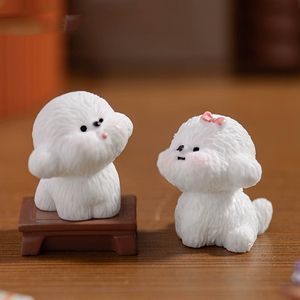 Mini figurine mignonne en résine de chien Teddy blanc, miniatures de chiot, breloques animales pour décorations de paysage, accessoires de bricolage - Product Image 6