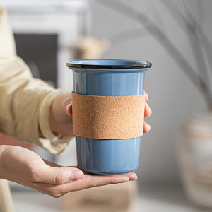 Custom Printed Coffee Cup No Handle Ceramic Mug with Leather Sleeve - Product Image 1