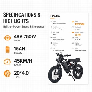 Vélo électrique à suspension intégrale 750W, moteur sans balais, cadre en alliage d'aluminium, longue autonomie, assistance au pédalage, vélo de ville haute vitesse - Product Image 2