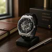 Montre mécanique automatique pour homme, boîtier rond en alliage, bracelet en TPU, affichage à aiguilles, résistance à l'eau 3 bars