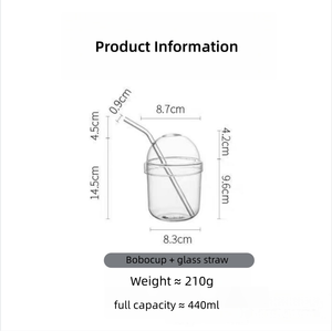 Copo de Vidro Borossilicato Fofo com Canudo - Copo Portátil para Boba, Suco e Café, Transparente, para Uso Doméstico, Resistente à Temperatura - Product Image 6