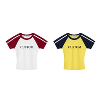 T-shirt court à manches courtes style américain pour femme, coupe slim, raglan, idéal pour l'été, avec logo personnalisé