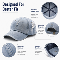 Cappellino da Baseball in Denim Vintage Personalizzato OEM, Cappello Premium in Cotone con Etichetta Privata, Regolabile con Chiusura Snapback, Produzione all'Ingrosso