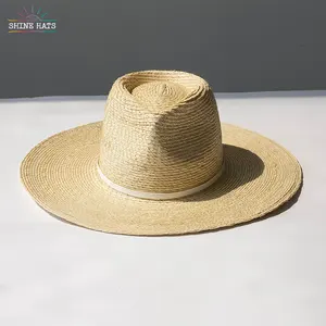 Shinehats OEM fabricantes de alta calidad de lujo hoja de palma chapeau Femme señoras mujeres cinturón hecho a mano ala ancha sombrero de paja de Panamá