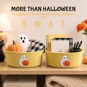 Set di Cesti in Corda di Cotone a Tema Halloween, Contenitore <span class=keywords><strong>Giallo</strong></span> per Caramelle e Regali per Feste di Halloween con Manico - Product Image 2
