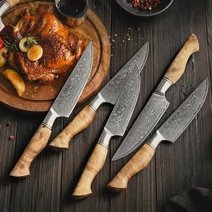 Sıcak satış 6 adet 67 katmanlar şam çeliği bıçak ahşap saplı çok amaçlı restoran çatal-bıçak sığır biftek bıçakları Set