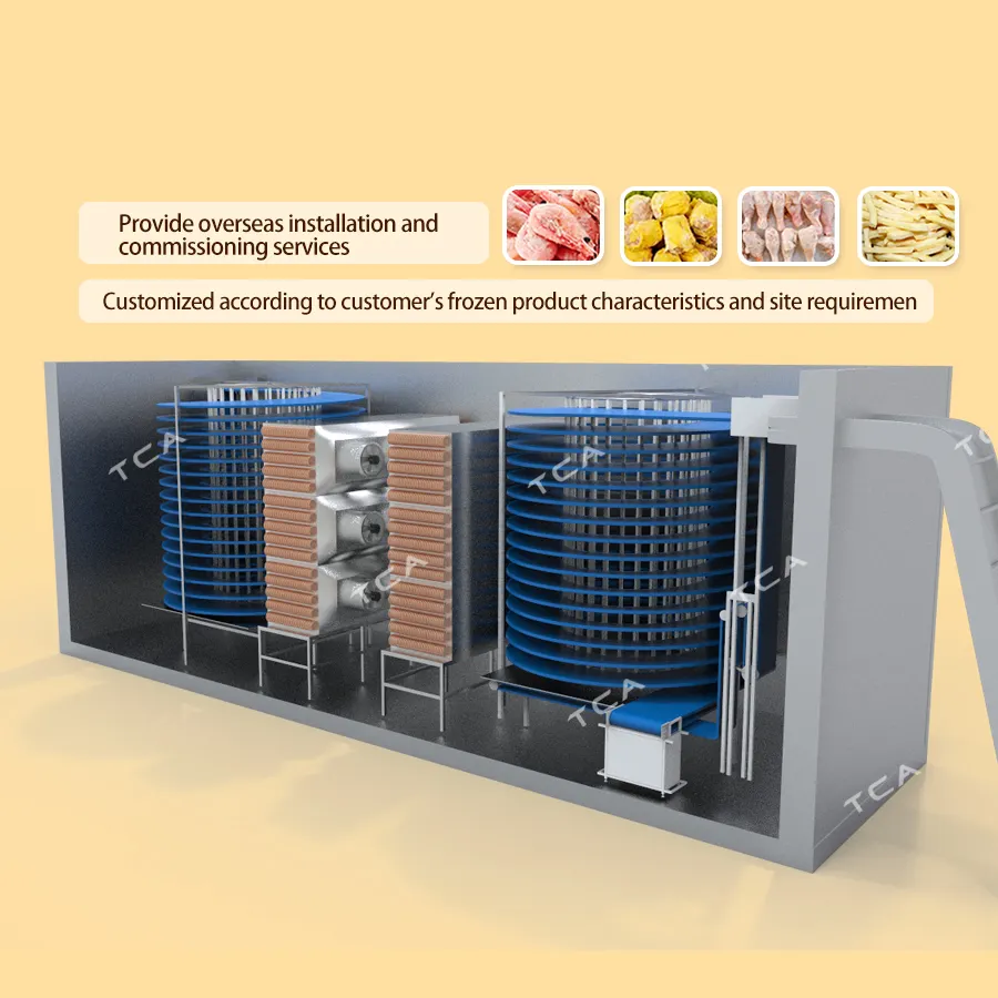 TCA alta qualidade automática espiral iqf freezer qf fluidizado freezer rápido/freezer congelamento rápido iqf máquina preço