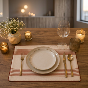 Premium Cotton <b>Placemat</b> with Red Stripe Design | Elegant Rectangular Dining Table Mat for Home, Restaurant & Hotel - Product Image 3