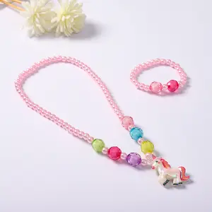 Collier <span class=keywords><strong>Licorne</strong></span> Mignon en Perles Artificielles, Ensemble de Bijoux Sirène Vintage, Cadeau, Colliers de Dessin Animé - Product Image 2