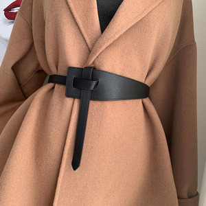Ceintures larges et longues pour femmes, ceintures simples en cuir PU noir pour robes et manteaux - Product Image 5