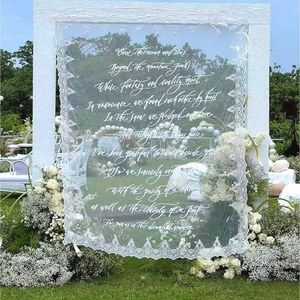 S549 Luxueux rideau de fond en dentelle avec lettres, rideau de fond en tulle, panneau de <span class=keywords><strong>bienvenue</strong></span> pour <span class=keywords><strong>mariage</strong></span> et fête de fiançailles - Product Image 1