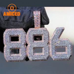 Colgante Hip Hop Personalizado con Incrustaciones de Diamantes, Plata 925, Número Inicial, Logotipo, Moissanita VVS, Colgantes de Diamantes Redondos para Hombre - Product Image 5