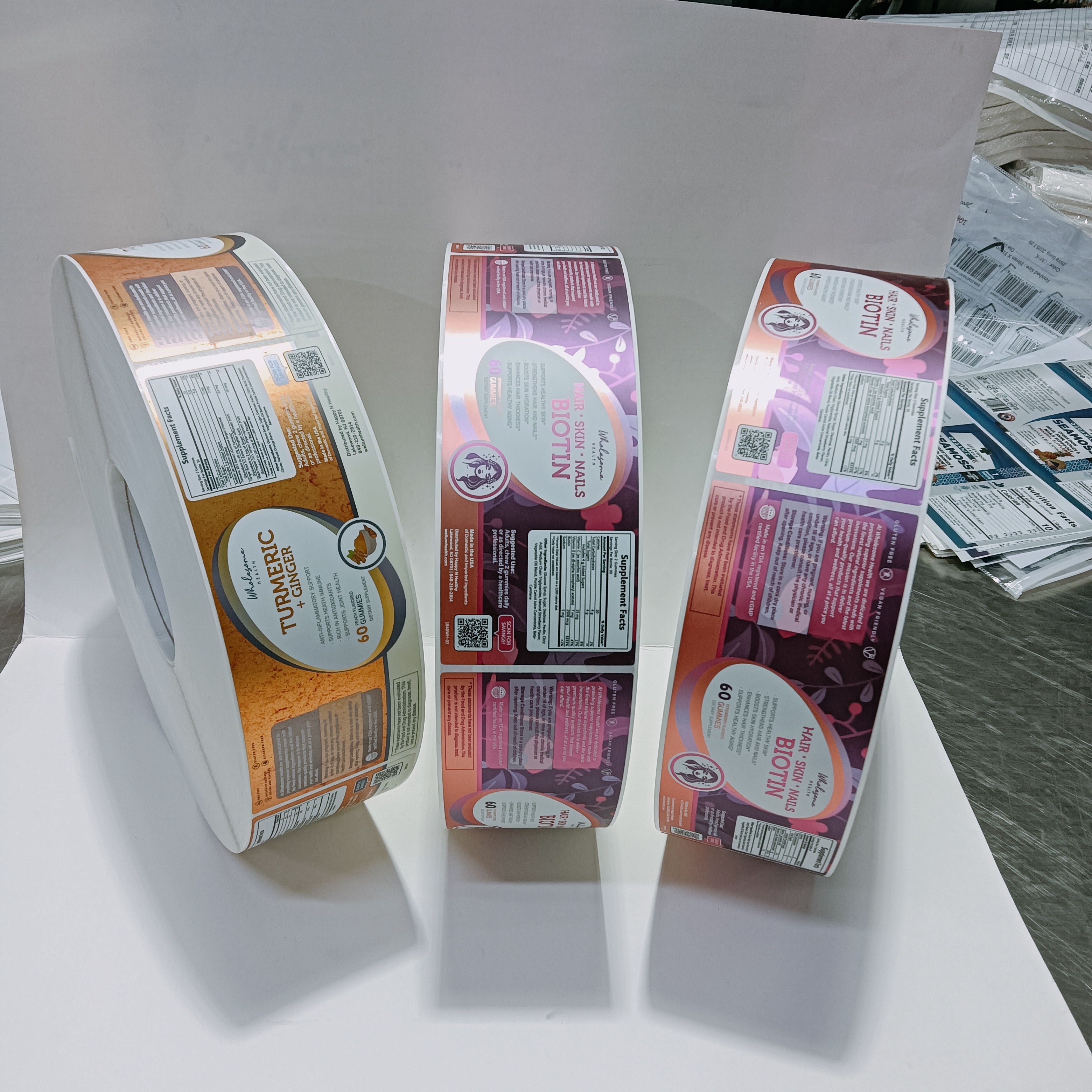 Bottle Adhesive Stickers for Dietary Supplement Chrome Shiny Silver Waterproof Roll Packaging Labels Custom Medicine Pill Label