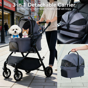 Poussette pliable pour animaux de compagnie OKKPETS avec housse de protection contre les intempéries, chariot de promenade pour chiens et chats de petite et moyenne taille avec panier de rangement et porte-gobelet - Product Image 2