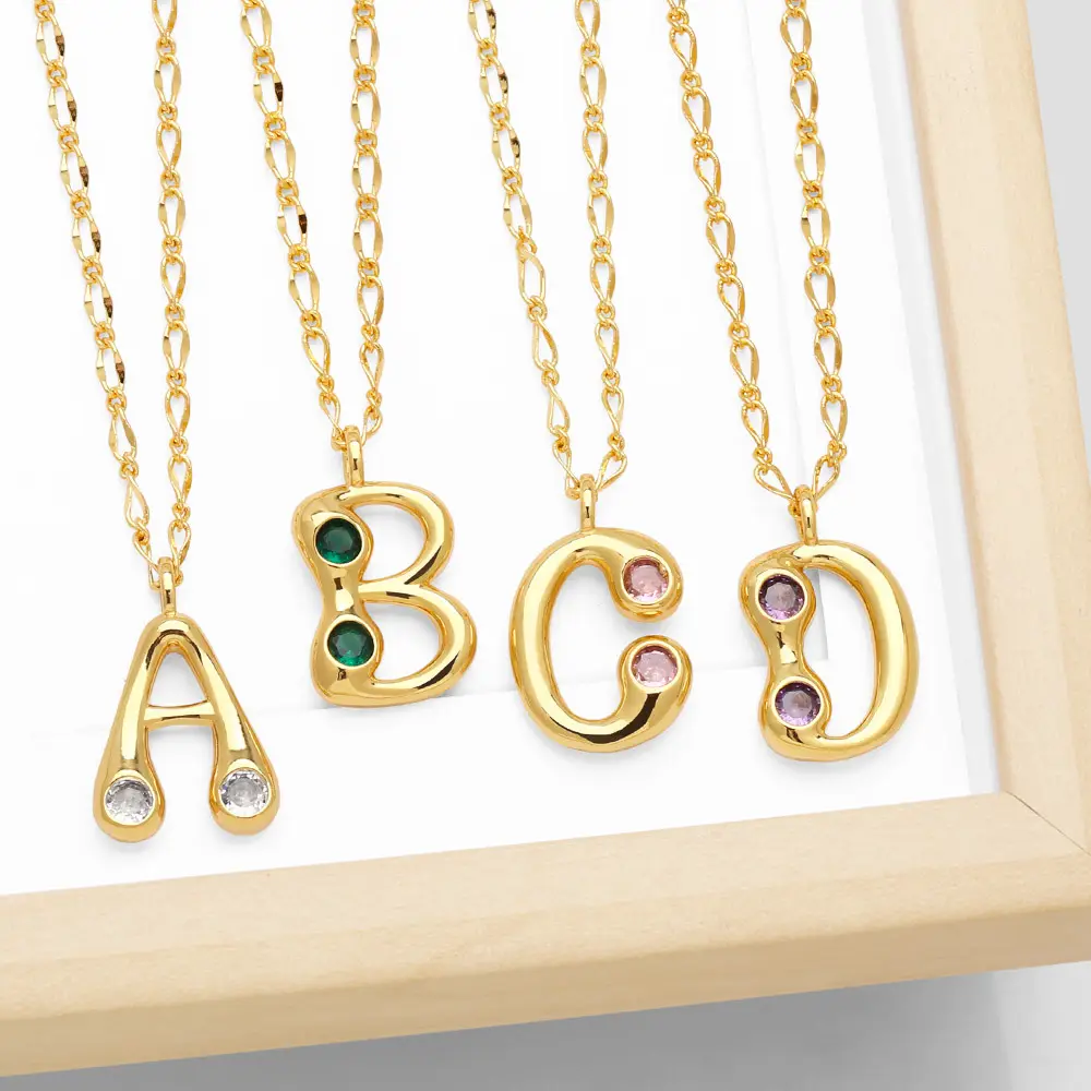 Fashion Jewelry Brass Copper 18k Gold Plated Necklace Women Men Letter Diamond Gemstone Pendants Necklaces