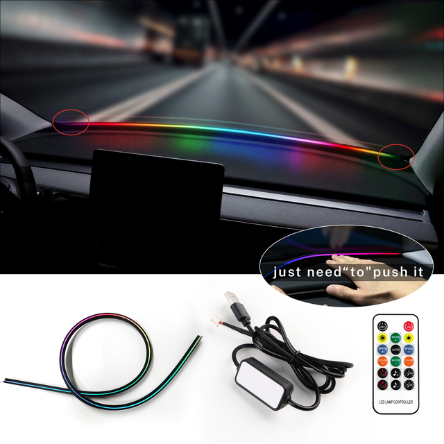 Tesla Model 3 Y 2019-2025 Front Windscreen Ambient Colour LED Strip 136cm RGB USB App Remote Symphony Lights