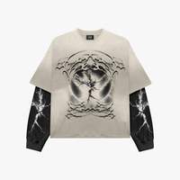 T-shirt personnalisé en coton Supima, imprimé à l'écran, style streetwear, à manches longues, double couche, pour homme
