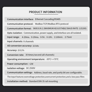 โมดูล IO แบบ <span class=keywords><strong>16</strong></span> บิต 8 ช่องสัญญาณอะนาล็อกอินพุต 4-20mA RS485 ไปยัง Ethernet แบบ Cascade รองรับ Modbus-TCP - Product Image 5