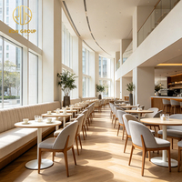Ensemble de mobilier commercial Ron Group pour hôtel et restaurant : table ronde en bois et banquette rembourrée en tissu
