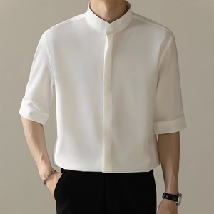 Herren hemd mit Stehkragen im chinesischen Stil Kurzarm Summer Ice Silk Hochwertiges Sieben-Punkt-Hemd mit Stehkragen und Mittel ärmeln - Product Image 4