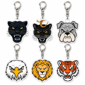 Portachiavi in Acrilico Personalizzato, Set <span class=keywords><strong>da</strong></span> 6 Pezzi, Mascotte Urbane: <span class=keywords><strong>Pantera</strong></span> <span class=keywords><strong>Nera</strong></span>, Bulldog, Aquila, Leone, Tigre, Stampa UV Bifacciale, Vendita all'Ingrosso - Product Image 1