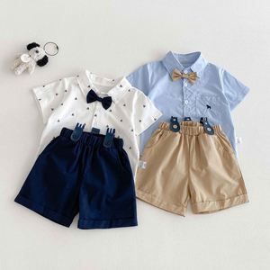 Tenue de gentleman pour tout-petits garçons : <span class=keywords><strong>chemise</strong></span> à manches courtes, short à bretelles et nœud <span class=keywords><strong>papillon</strong></span> pour anniversaire, mariage, fête ou tenue décontractée - Product Image 4