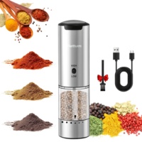 Rechargeable Electric Salt Pepper Grinder Stainless Steel Blades Push Button Controls Single/Double Pack Adjustable Coarseness
