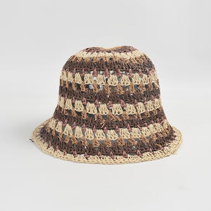 Sombrero de Paja de Papel Tejido <span class=keywords><strong>a</strong></span> Mano con Rayas de Colores - Sombrero de Cubo Transpirable y Hueco para Mujer, Estilo Veraniego para Vacaciones y Playa - Product Image 6