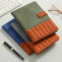 Carnet à couverture souple en cuir PU A5 avec boucle magnétique, blocs de couleur épissés, style vintage, personnalisable, cadeau d'affaires pour usage quotidien au bureau