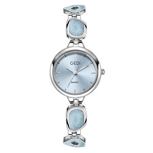 นาฬิกาผู้หญิงหน้าปัดกลมสไตล์เรียบง่ายลายพระอาทิตย์ส่องแสงเป็นเหล็กนาฬิกาควอทซ์ - Product Image 5