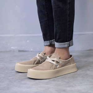 Zapatos casuales de gamuza suave color caqui claro, zapatos para caminar al aire libre, zapatos de plataforma para uso diario, con cordones anchos y gruesos, ligeros y antideslizantes. - Product Image 2