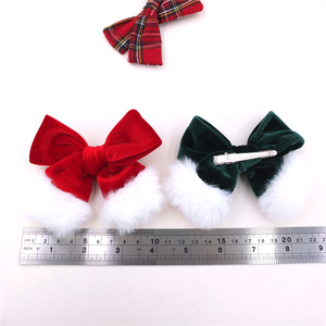 Natale Natale Babbo Natale Fiocco per Bambine Bambina Velluto Fiocco Fermini per Capelli Xmas Plaid Rosso Verde Capelli Accessori per Regalo - Product Image 6